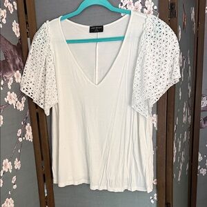 Lane Bryant White Eyelet Sleeve Blouse